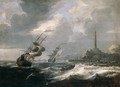 Seascape with lighthouse of Genoa - Jan Theunisz Blanckerhoff