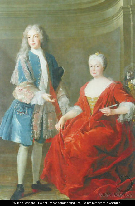 Portrait of a noble lady and young man, Probably the Duchess of Lorraine and her son 1722 - Alexis-Simon Belle