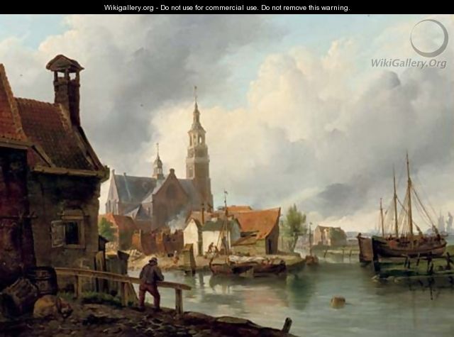 A shipwharf in Maassluis - Petrus Augustus Beretta