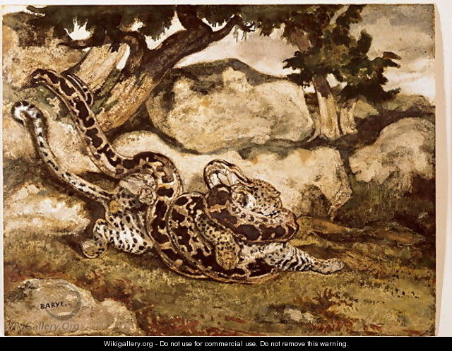 A Python Killing a Tiger - Antoine-louis Barye