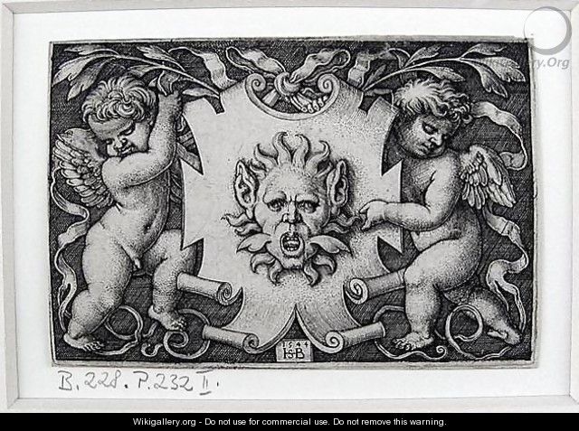 A Mask Held by Two Genii 1544 - Hans Sebald Beham