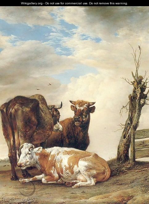 Two Cows & a Young Bull beside a Fence in a Meadow 1647 - Paulus Potter