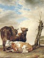 Two Cows & a Young Bull beside a Fence in a Meadow 1647 - Paulus Potter