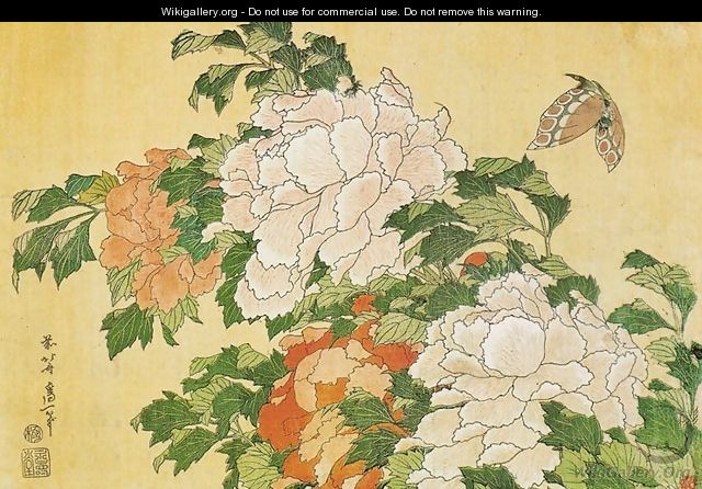 Peonies and Butterfly - Katsushika Hokusai