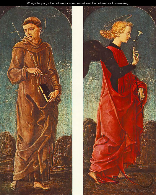 St Francis of Assisi and Announcing Angel (panels of a polyptych) c. 1475 - Cosme Tura