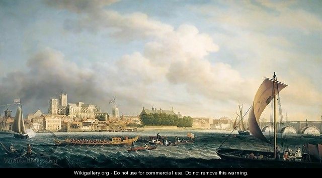 The Thames at Westminster Bridge with Barges 1746 - Samuel Scott
