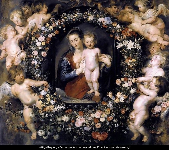 Madonna in Floral Wreath c. 1620 - Peter Paul Rubens
