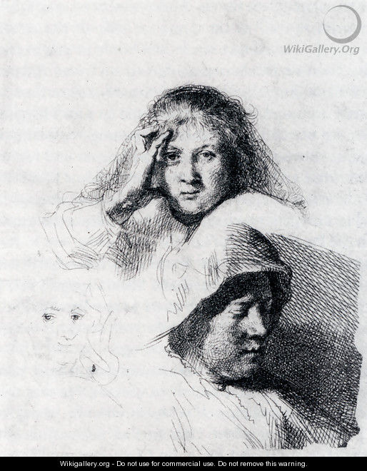 Sheet Of Sketches With A Portrait Of Saskia - Rembrandt Van Rijn