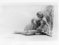 Nude Man Seated on the Ground with One Leg Extended - Rembrandt Van Rijn