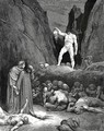 The Inferno, Canto 28, lines 116-119: By the hair It bore the severd member, lantern-wise Pendent in hand, which lookd at us and said, Woes me! - Gustave Dore