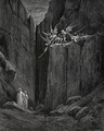 The Inferno, Canto 23, lines 52-54: Scarcely had his feet Reachd to the lowest of the bed beneath, When over us the steep they reachd - Gustave Dore