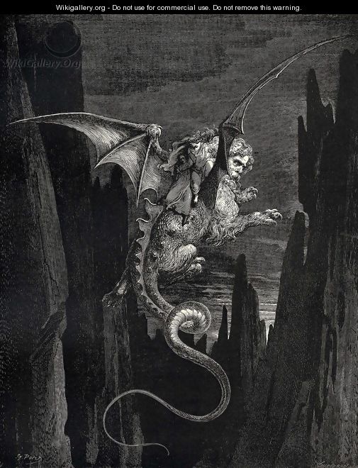 The Inferno, Canto 17, line 117: New terror I conceivd at the steep plunge - Gustave Dore