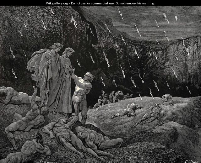 The Inferno, Canto 15, lines 28-29: Sir! Brunetto! And art thou here? - Gustave Dore