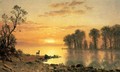 Sunset, Deer, and River - Albert Bierstadt