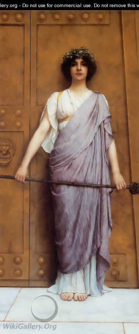At the Gate of the Temple (or The Priestess of Bacchus) - John William Godward