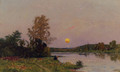 Lavandiere Et Barques, Soleil Couchant - Hippolyte Camille Delpy