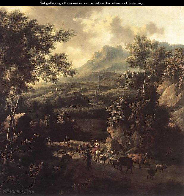 Mountain Scene with Herd of Cattle - Frederick De Moucheron