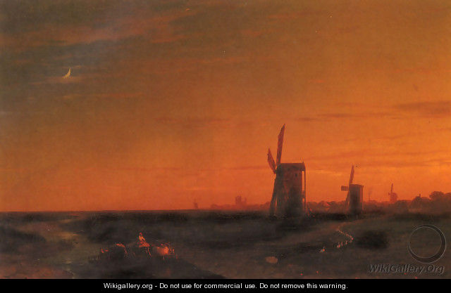 Landscape With Windmills - Ivan Konstantinovich Aivazovsky