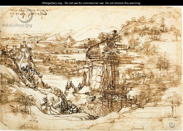 Landscape drawing for Santa Maria della Neve on 5th August 1473 - Leonardo Da Vinci