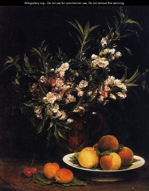 Still Life: Balsimines, Peaches and Apricots - Ignace Henri Jean Fantin-Latour