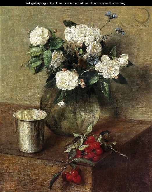 White Roses and Cherries - Ignace Henri Jean Fantin-Latour