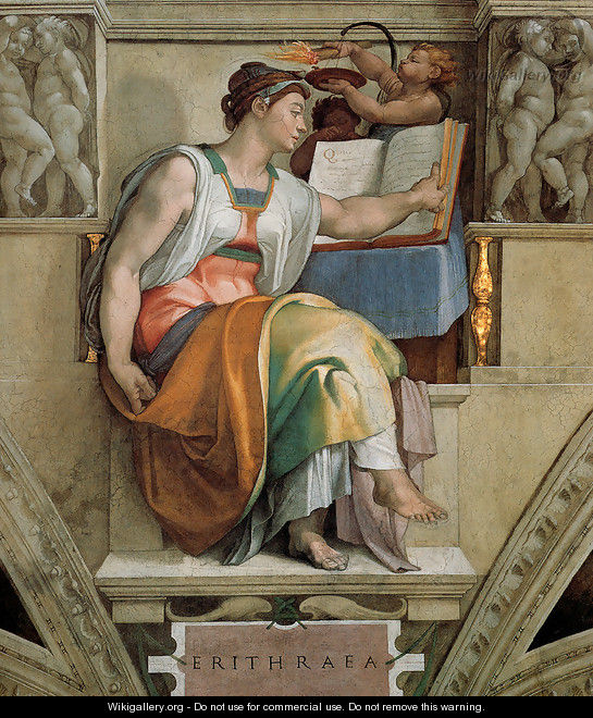 Ceiling of the Sistine Chapel: Sybils: Erithraea - Michelangelo Buonarroti