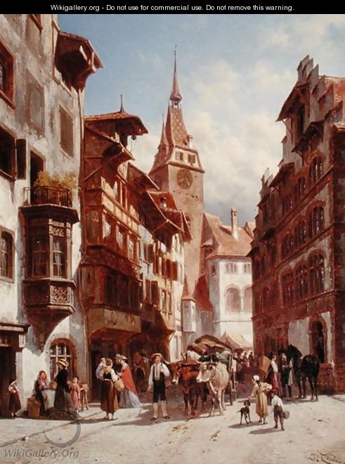 Figures on the Street in Zug, Switzerland, 1880 - Jacques Carabain