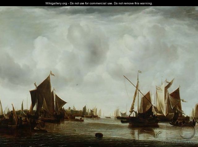 Ships at Anchor in a Calm - Jan Van De Capelle