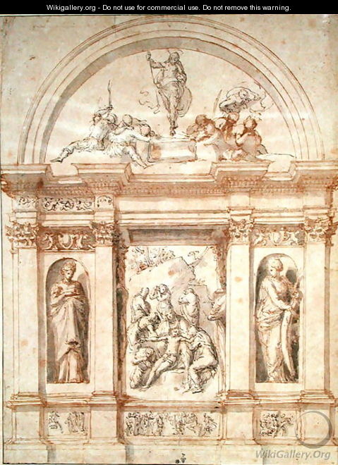 Design for the decoration of a chapel with the lamentation of Christ and the resurrection, c.1526-27 - Polidoro Da Caravaggio (Caldara)