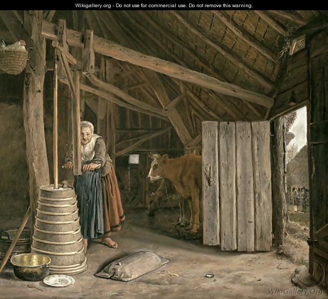 Barn Interior with a Maid Churning Butter - Govert Dircksz. Camphuysen