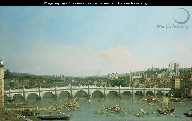 Westminster Bridge from the North with Lambeth Palace in distance - (Giovanni Antonio Canal) Canaletto