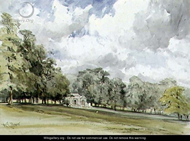 View in Kensington Gardens showing the Temple Cottage - William Callow