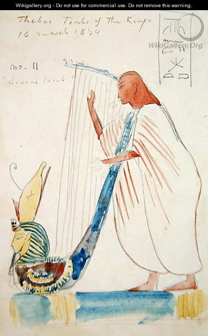 Wall Painting of a Harpist in the Tomb of Ramesses III at Thebes, 1874 - F. A. Bridgeman