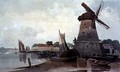 View on the Thames, with Windmill and Boats - Charles Calvert