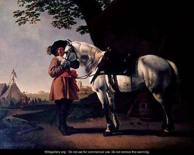 A Cavalier with a grey horse - Abraham Van Calraet
