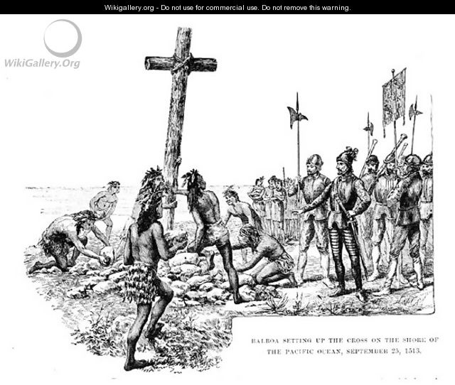 Balboa Setting up the Cross on the Shore of the Pacific Ocean, 25th September 1513, from 