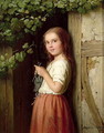 Young Girl Standing in a Doorway Knitting, 1863 - Meyer Georg von Bremen