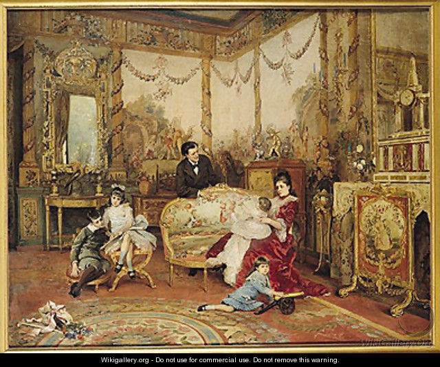 Victorien Sardou and his Family in their Drawing Room at Marly-le-Roi, c.1875 - Auguste de la Brely