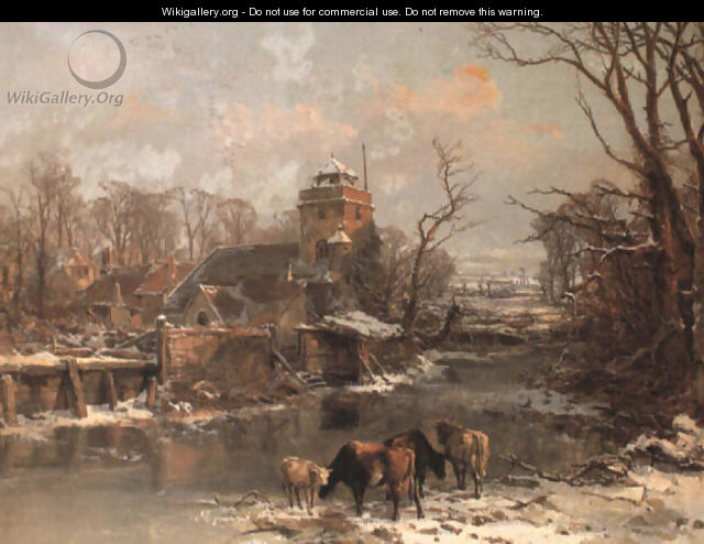 Cattle in a Winter Landscape 1855 - Charles Branwhite