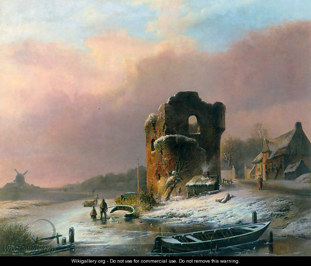 Winter Landscape with Frozen River - Pieter Hendrik Jonxis