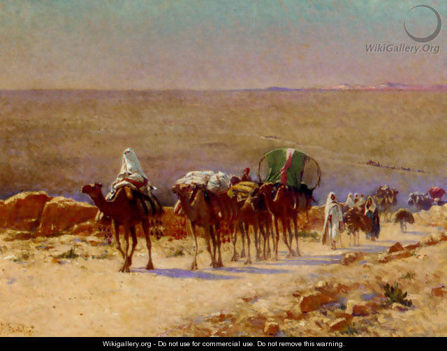 The Caravan In The Desert - Alexis Auguste Delahogue