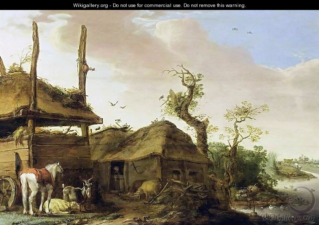 A Farmstead Near a Stream - Cornelis Saftleven