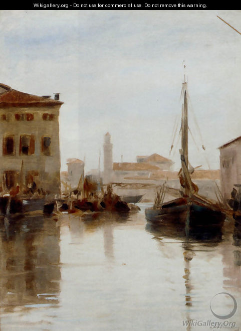 Vessels Moored On A Venetian Backwater - Adolf Schwarz