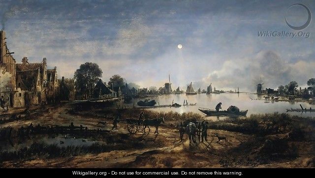 River View by Moonlight - Aert van der Neer
