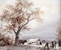 Cows In A Sunlit Meadow - Barend Cornelis Koekkoek