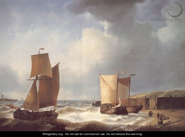Fisherfolk and Ships by the Coast - Abraham Hulk Snr