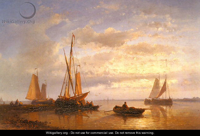 Dutch Fishing Vessels In A Calm At Sunset - Abraham Hulk Snr