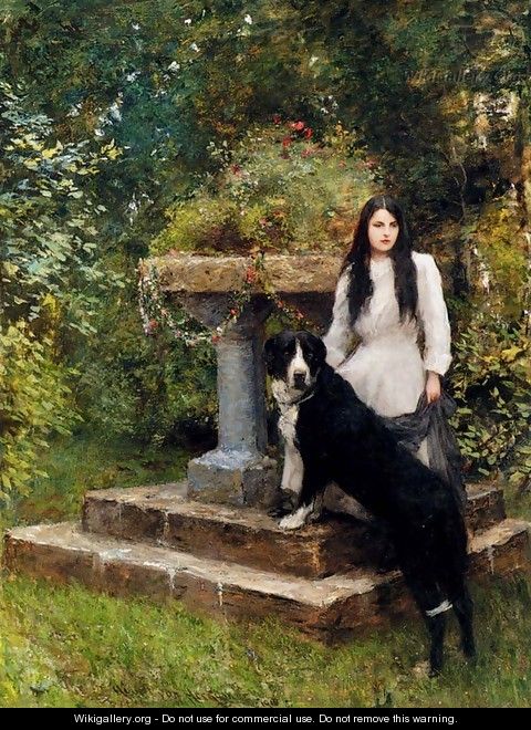 A Young Girl And Her Dog - Sir Hubert von Herkomer