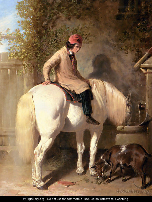 Refreshment, A Boy Watering His Grey Pony - John Frederick Herring Snr