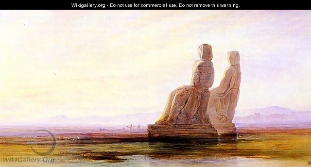 The Plain Of Thebes With Two Colossi - Edward Lear